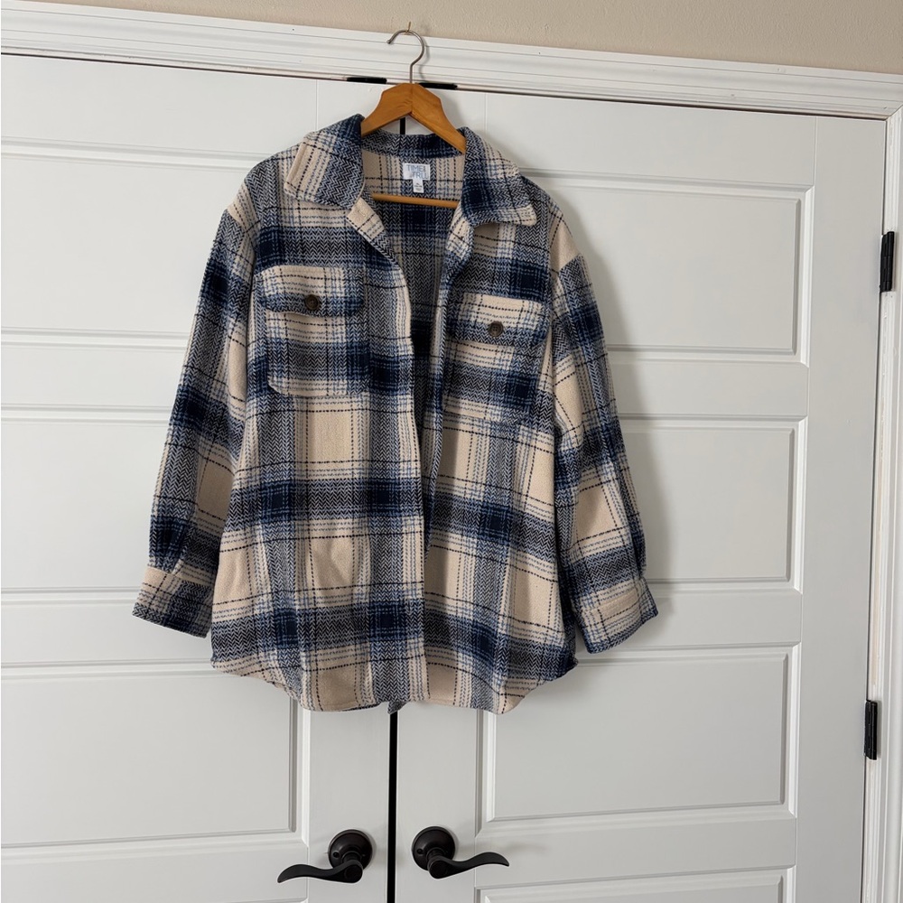 Time and Tru Blue and Cream Plaid Shirt